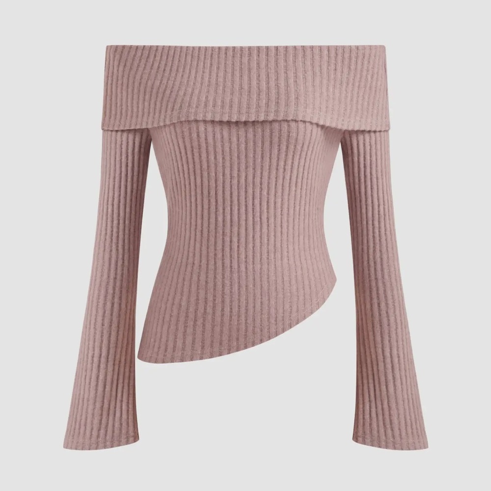 Cider Off-Shoulder Ribbed Sweater - Dusty Pink